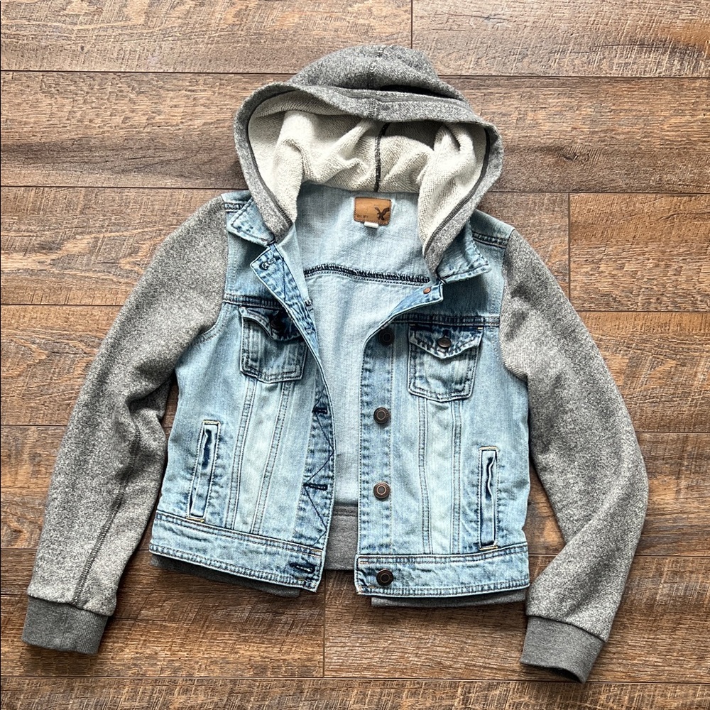 Denim and Sweatshirt Hooded Jacket